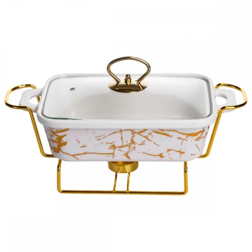 Мармитница фарфоровая прямоугольная на металлической подставке 31х16х11 см LT-3PCS-11