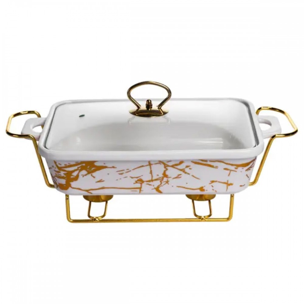 Мармитница фарфоровая прямоугольная на металлической подставке 35.5х19х15.5 см LT-3PCS-13