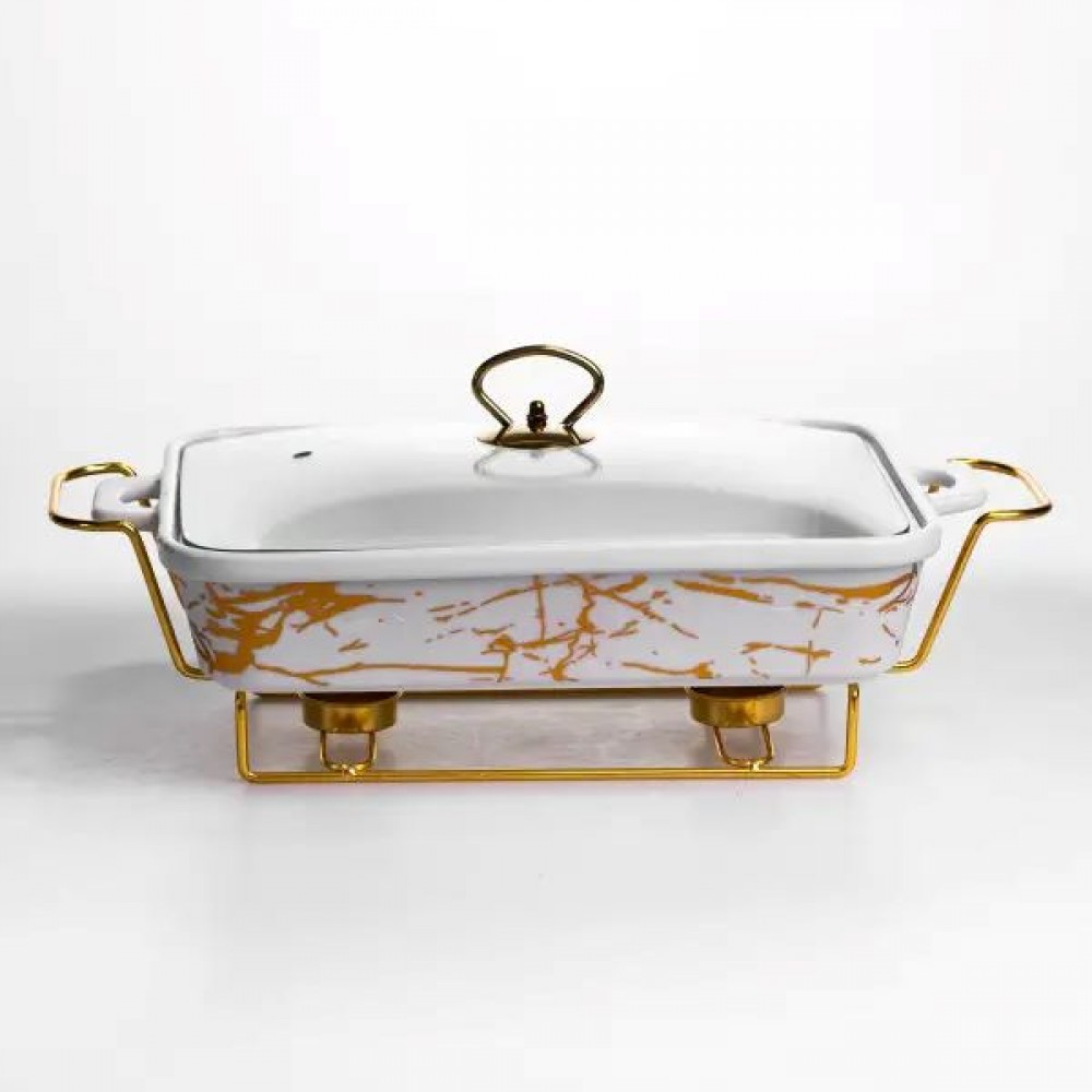 Мармитница фарфоровая 2 л прямоугольная на металлической подставке 40х22.5х15.5 см LT-3PCS-15