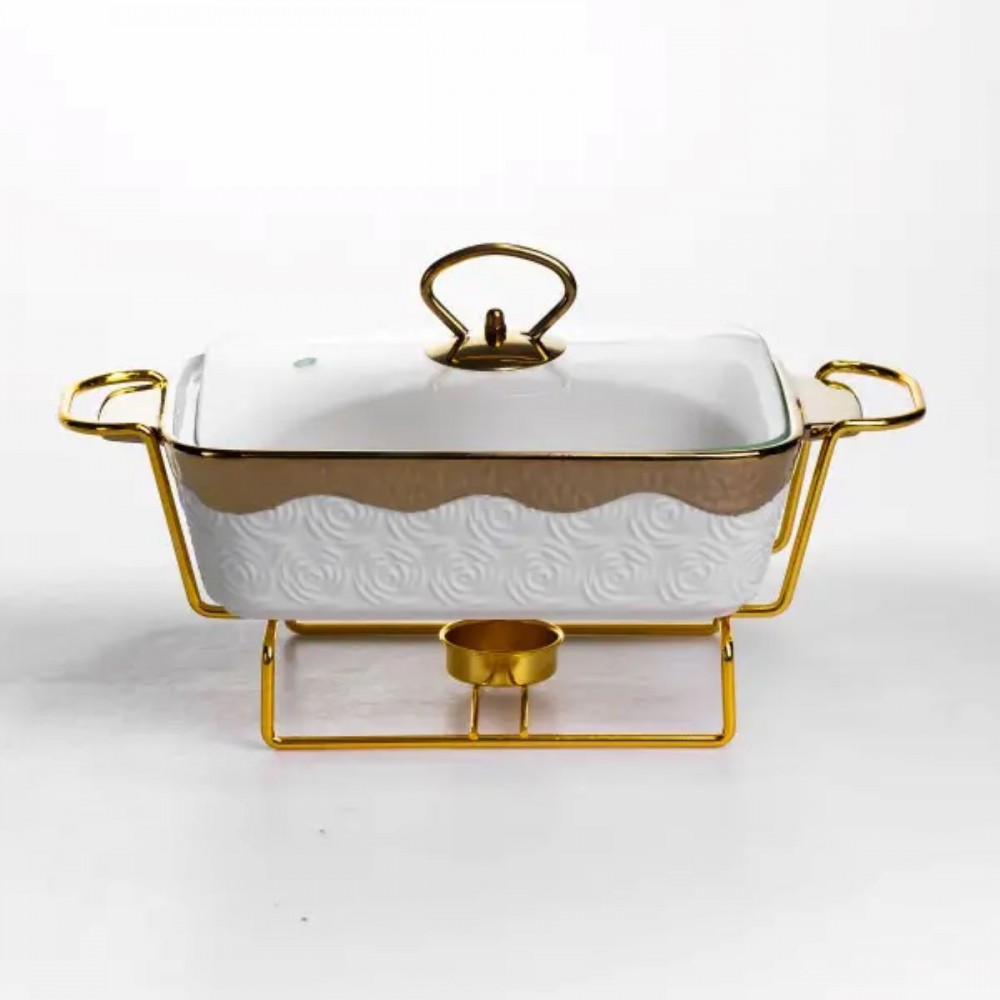 Мармитница фарфоровая 1 л на подставке с подогревом 31х16х11 см HNG-112-11