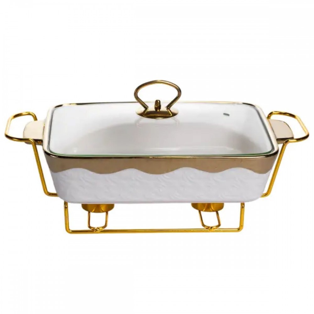 Мармитница фарфоровая 1.5 л на подставке с подогревом 35.5х19х15.5 см HNG-112-13