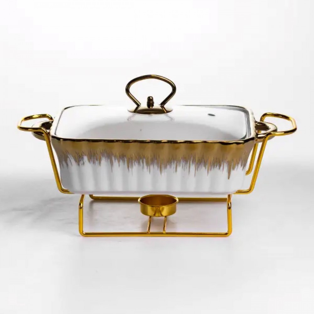 Мармитница фарфоровая 1 л прямоугольная со стеклянной крышкой 31х16х11 см ML525-11