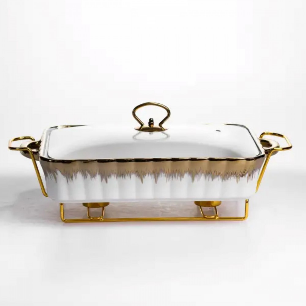 Мармитница фарфоровая 2 л прямоугольная со стеклянной крышкой 40х22.5х15.5 см ML525-15