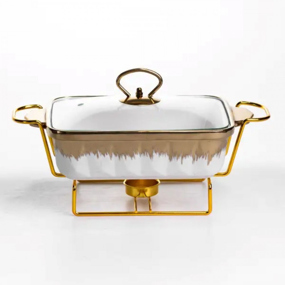 Мармитница фарфоровая 1 л прямоугольная на металлической подставке 31х16х11 см ML789-11