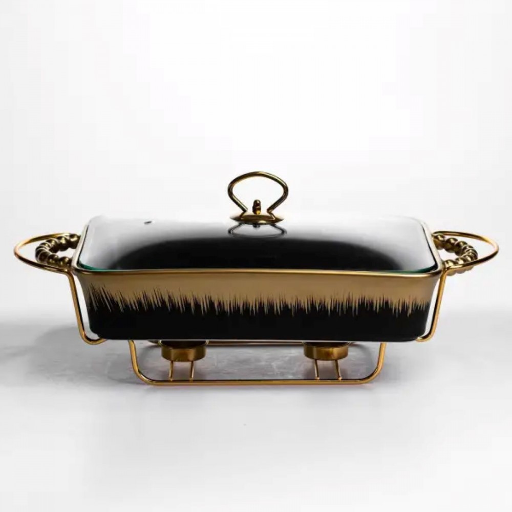 Мармитница фарфоровая 2 л на подставке с подогревом 40х22.5х15.5 см черный ML1106-15