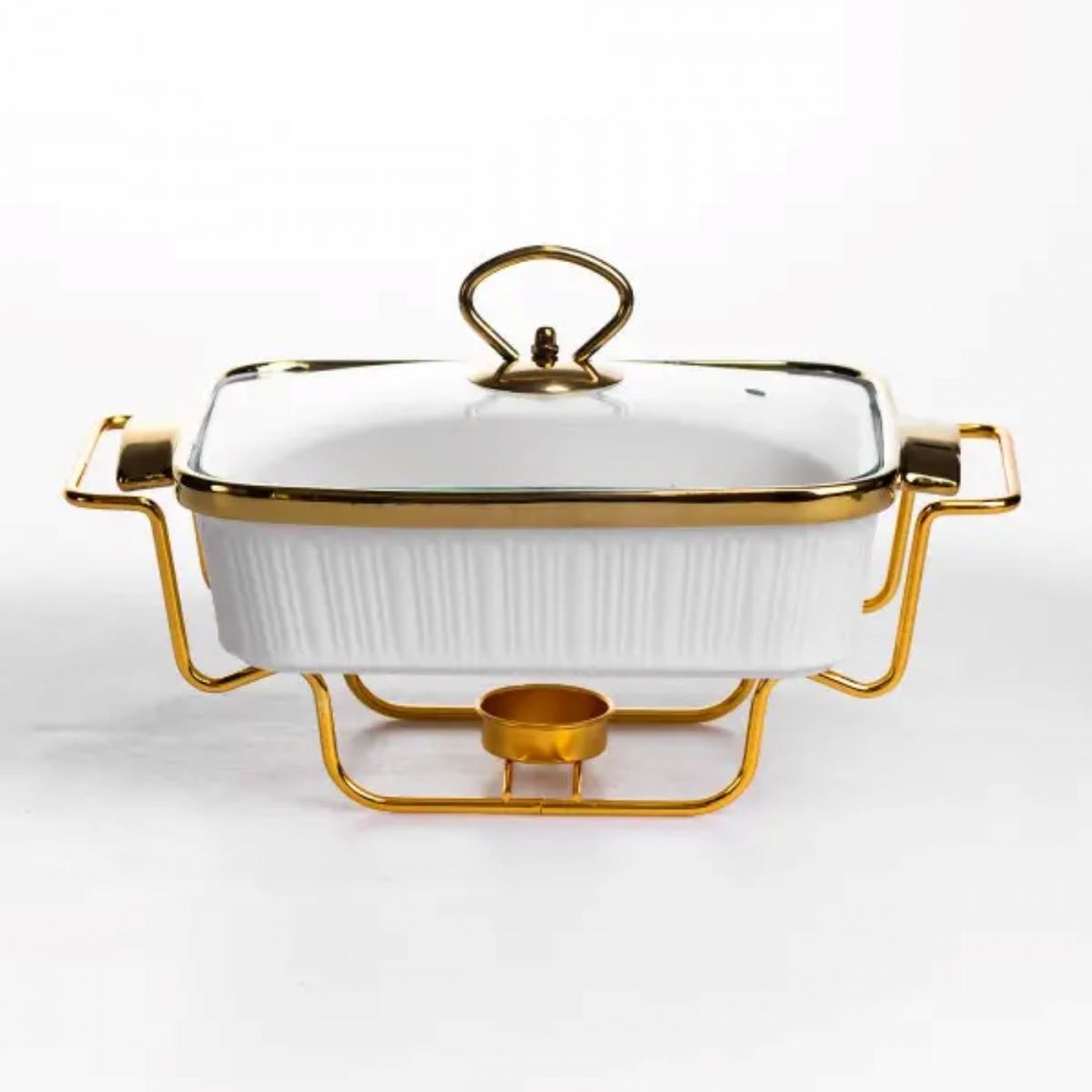 Мармитница фарфоровая 1 л на подставке с подогревом 31*16*11 см белый ML850-11