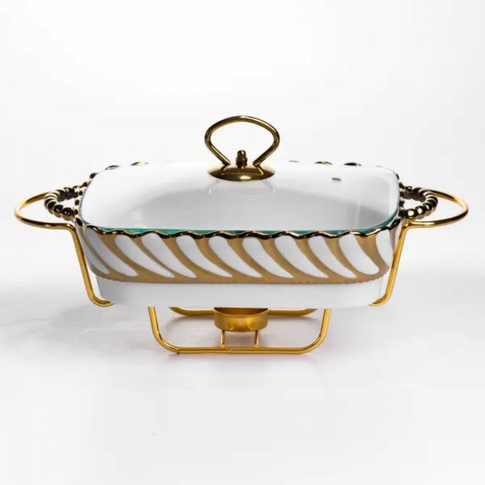 Мармитница фарфоровая Tiffany 1 л на металлической подставке с подогревом 28х23х7 см SG-428-11