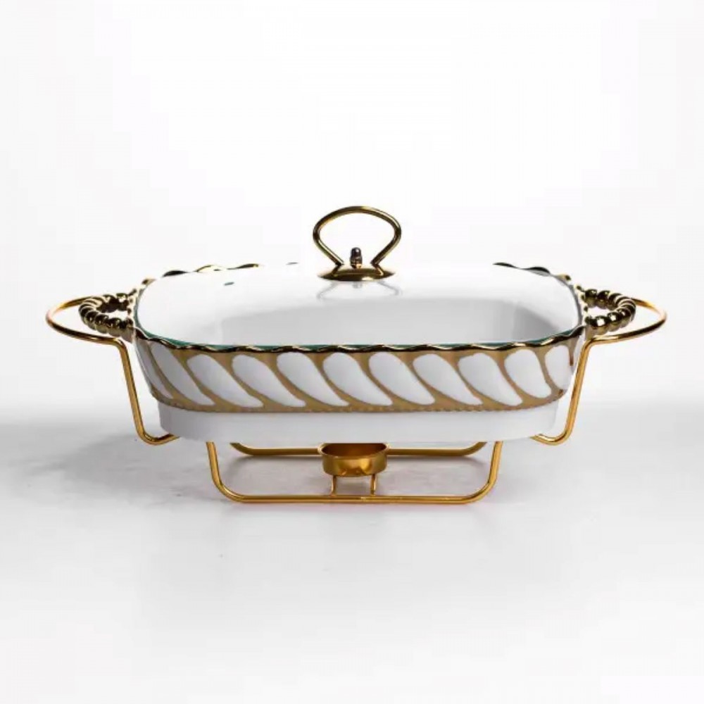 Мармитница фарфоровая Tiffany 1.5 л на подставке с подогревом 34х26х7 см SG-428-13