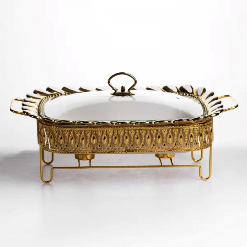 Мармитница фарфоровая Tiffany 2 л квадратная на металлической подставке 38х30х7 см SX42-3