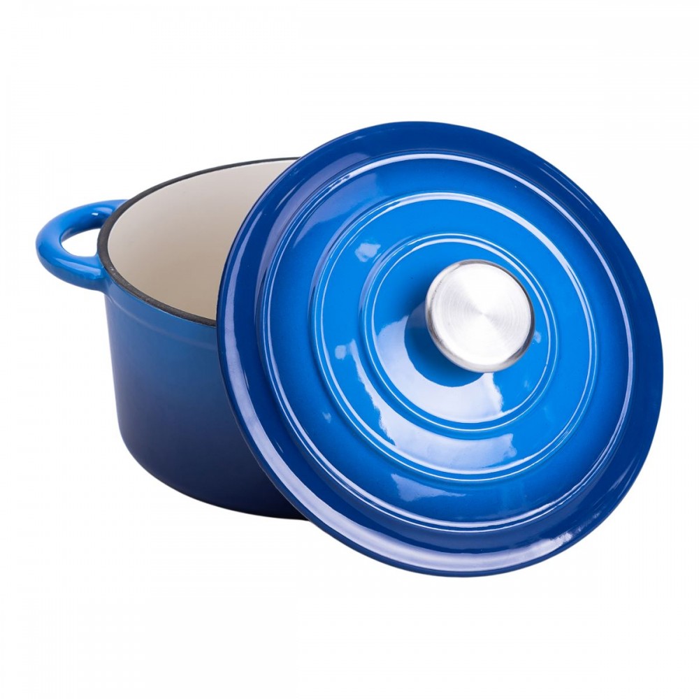 Набор чугунной посуды для приготовления 3 кастрюли и сковорода с эмалированным покрытием Синий HP-1-8