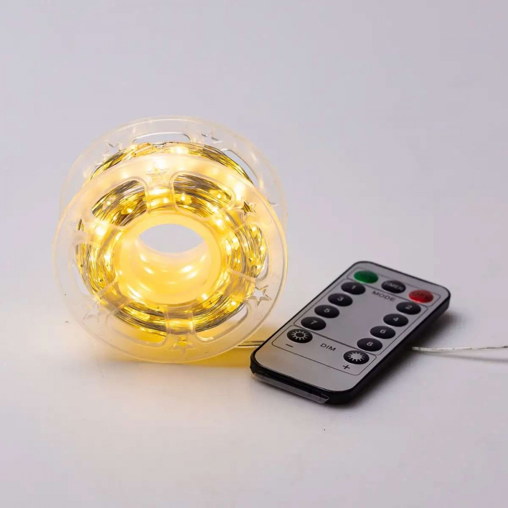 Гирлянда роса на пульте 50 метров на 500 led светодиодов капля белый провод желтая 500L50MWY