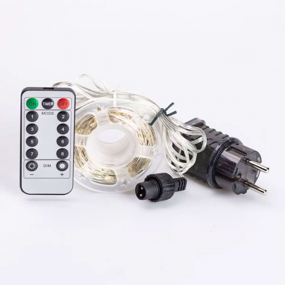 Гирлянда роса на пульте 50 метров на 500 led светодиодов капля белый провод желтая 500L50MWY