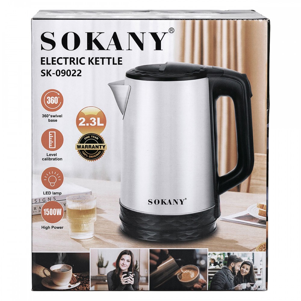 Электрочайник с автоматическим отключением 2.3 л Sokany дисковый бытовой 1500 Вт