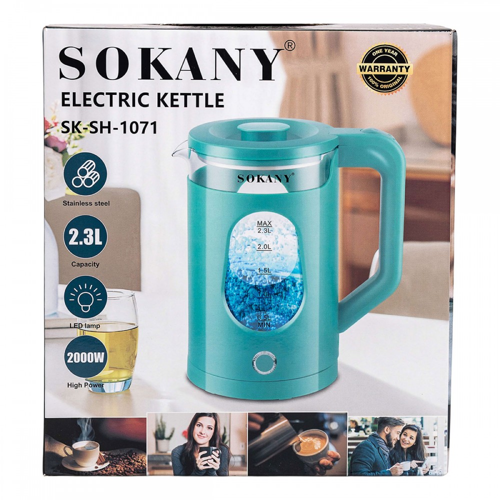 Електрочайник побутовий 2,3 л Sokany дисковий з автовимкненням