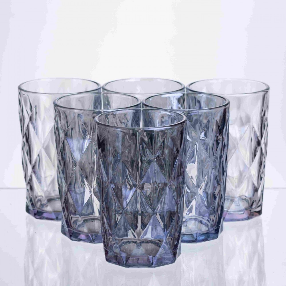 Набор стаканов Diamond Blue 6 штук по 300 мл HP-19-276 стеклянных прозрачных стакан для напитков лимонадов и газалки