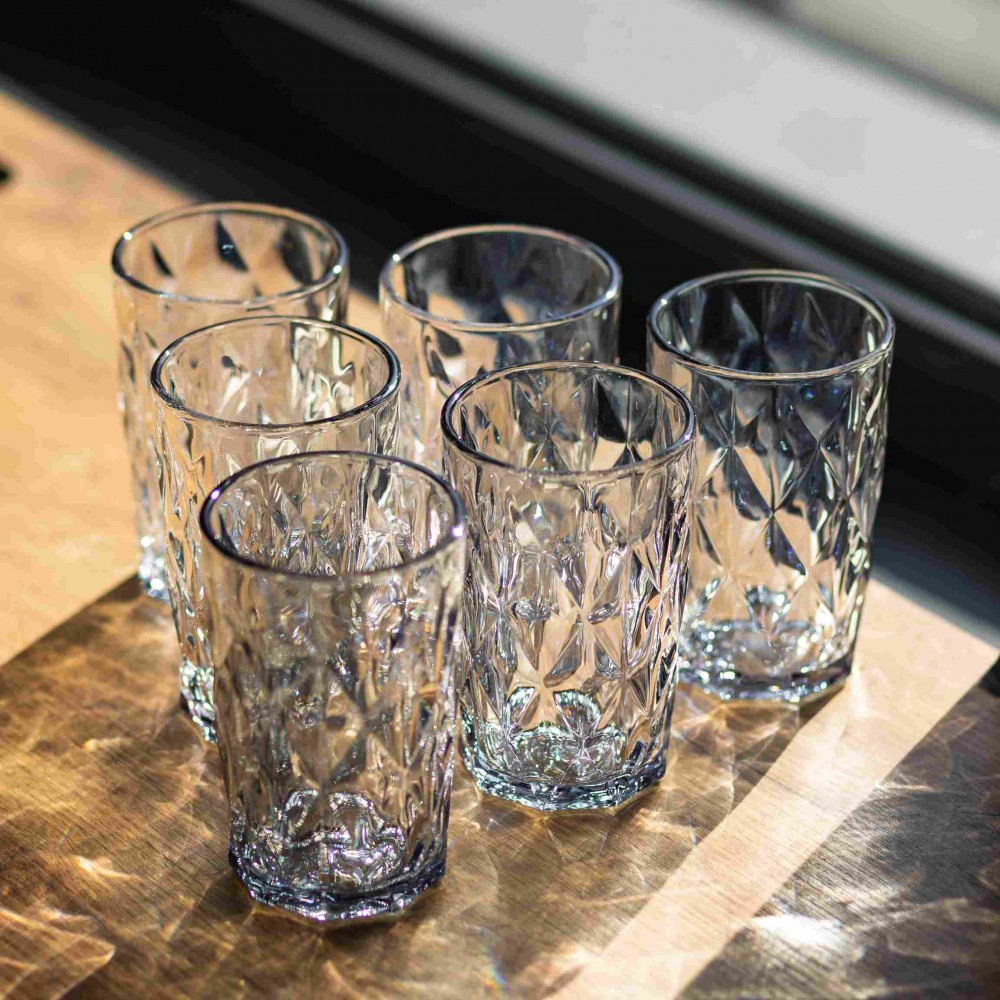 Набор стаканов Diamond Blue 6 штук по 300 мл HP-19-276 стеклянных прозрачных стакан для напитков лимонадов и газалки