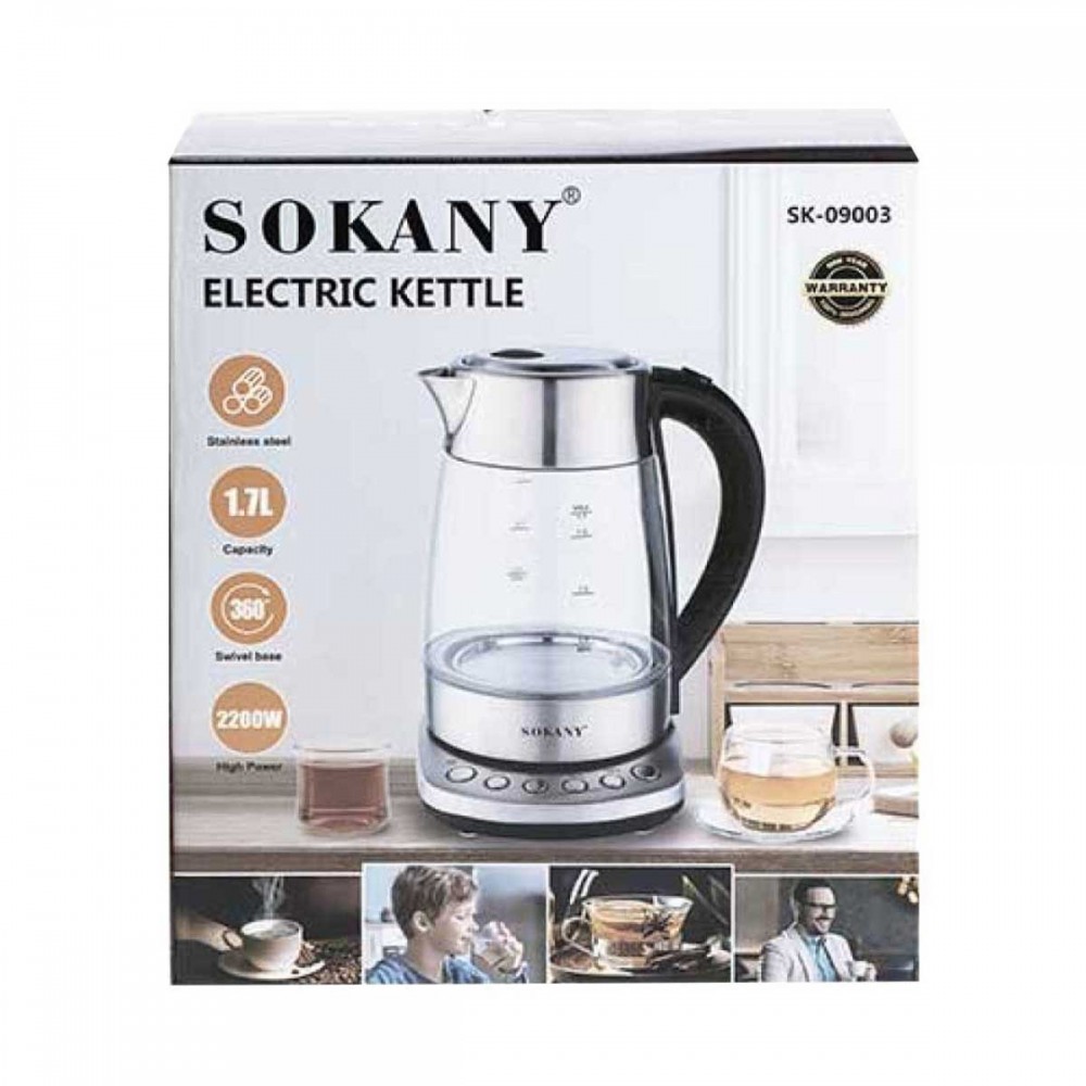 Електрочайник Sokany SK-09003 з підсвічуванням 1,7 л прозорий