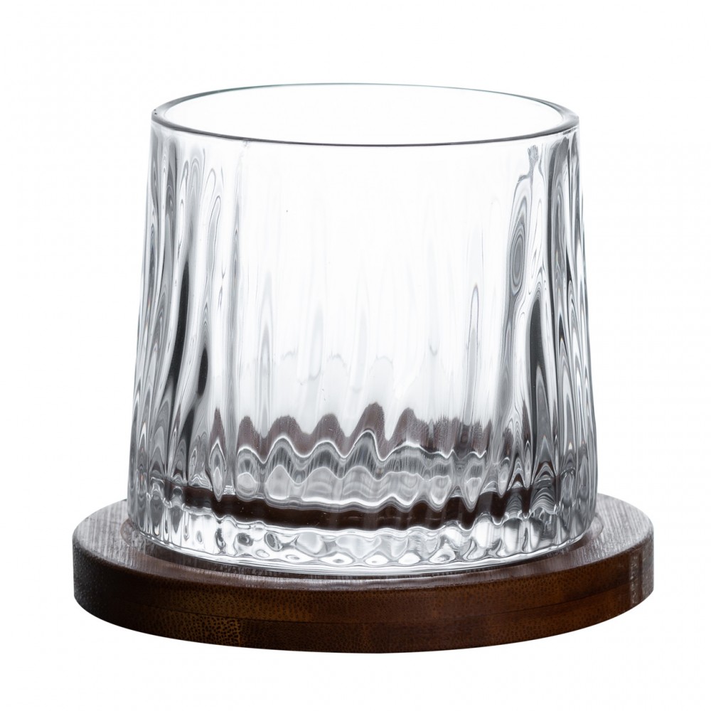 Стакан для виски Dorf 300 мл Jiga Rotating Rocks glass с деревянной подставкой