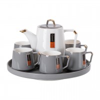 Чайный сервізна 6 персон с керамической подставкой, серый.