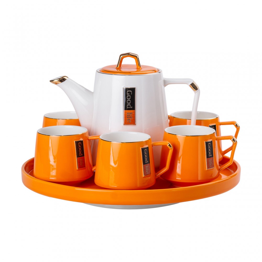 Чайный сервиз на 6 персон керамической подставкой Orange