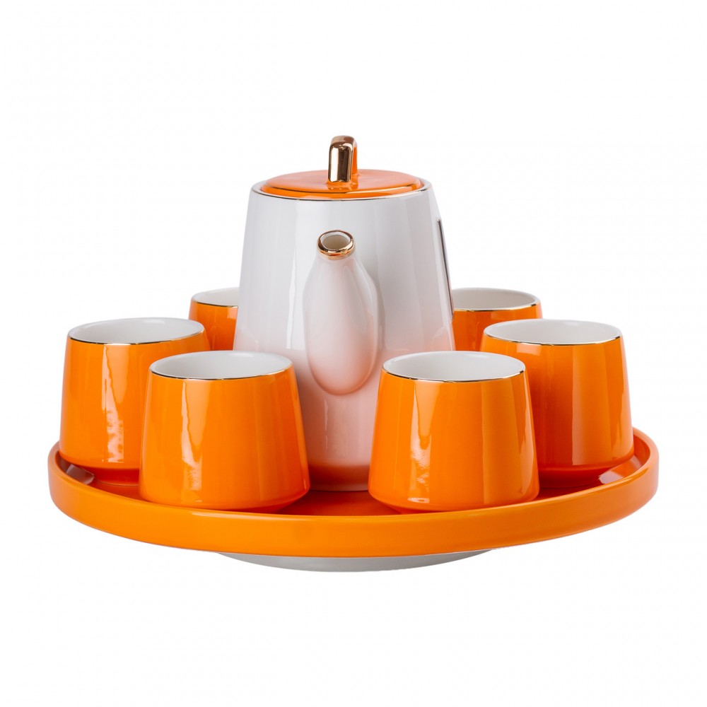 Чайный сервиз на 6 персон керамической подставкой Orange