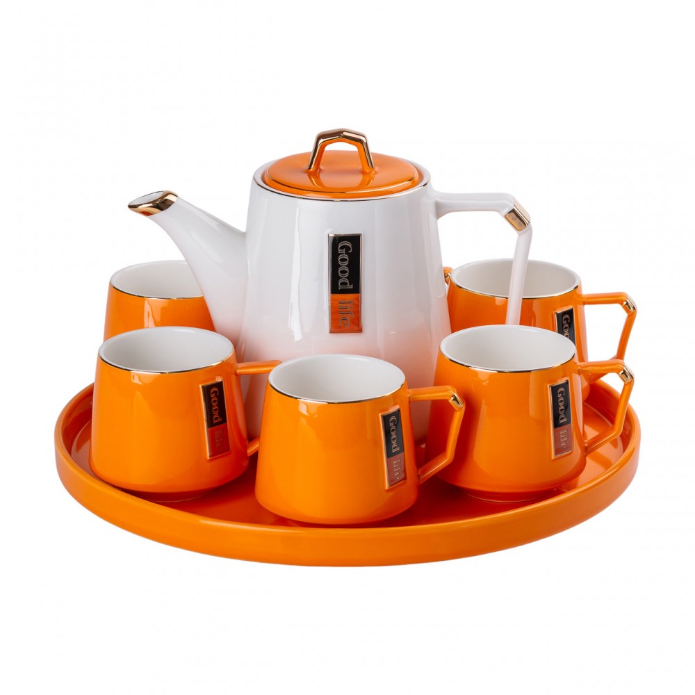 Чайный сервиз на 6 персон керамической подставкой Orange