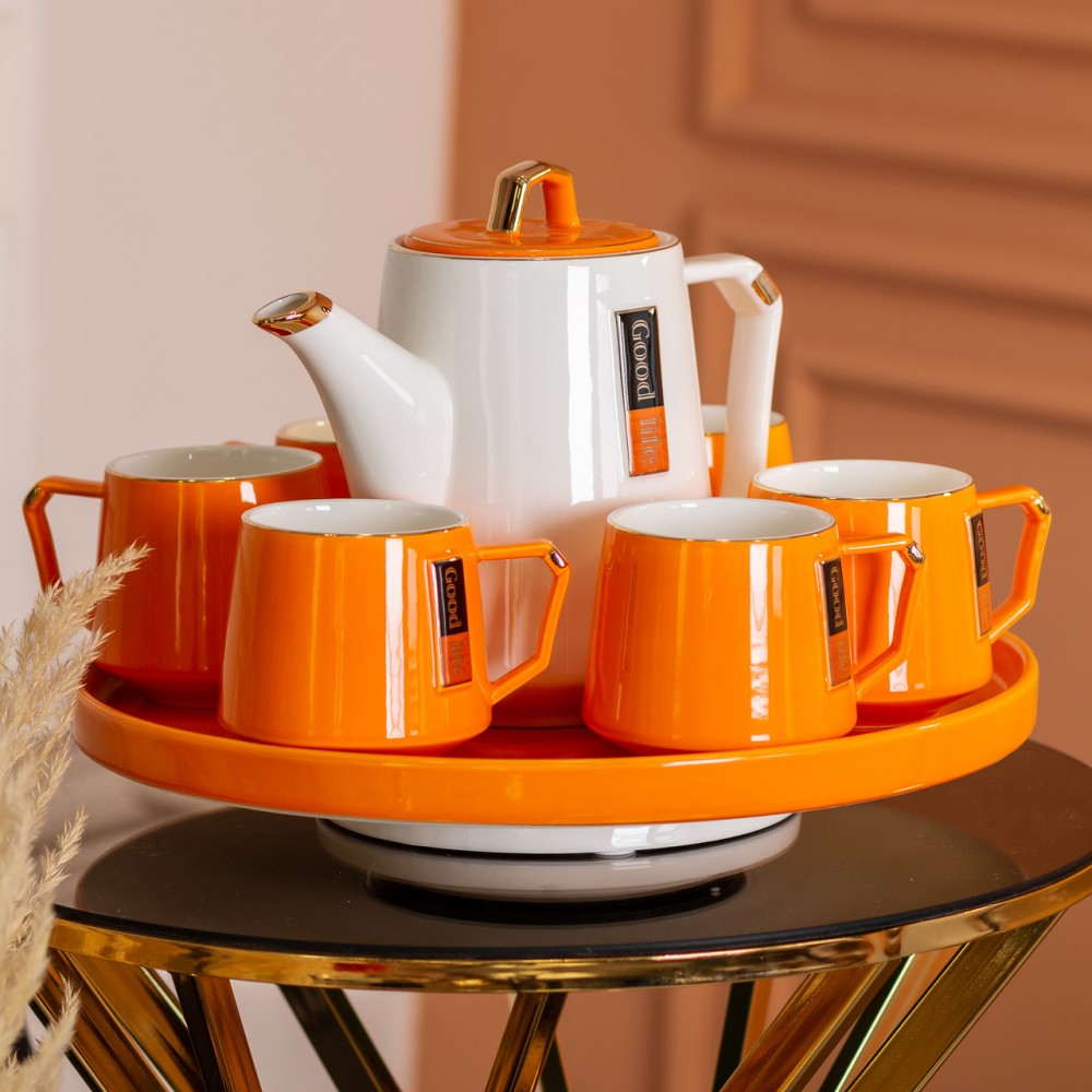 Чайный сервиз на 6 персон керамической подставкой Orange
