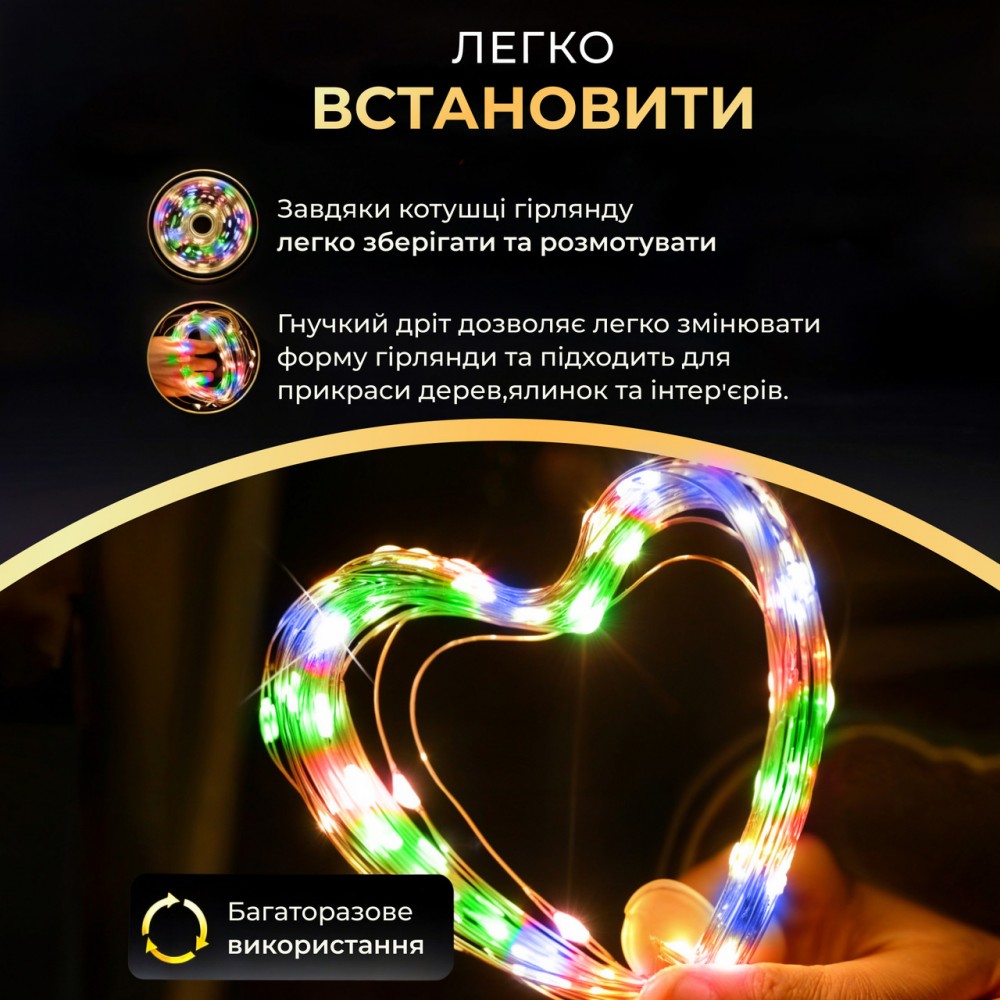 Гирлянда роса 20 метров USB на 200 led светодиодов капля зеленый провод мультиколор