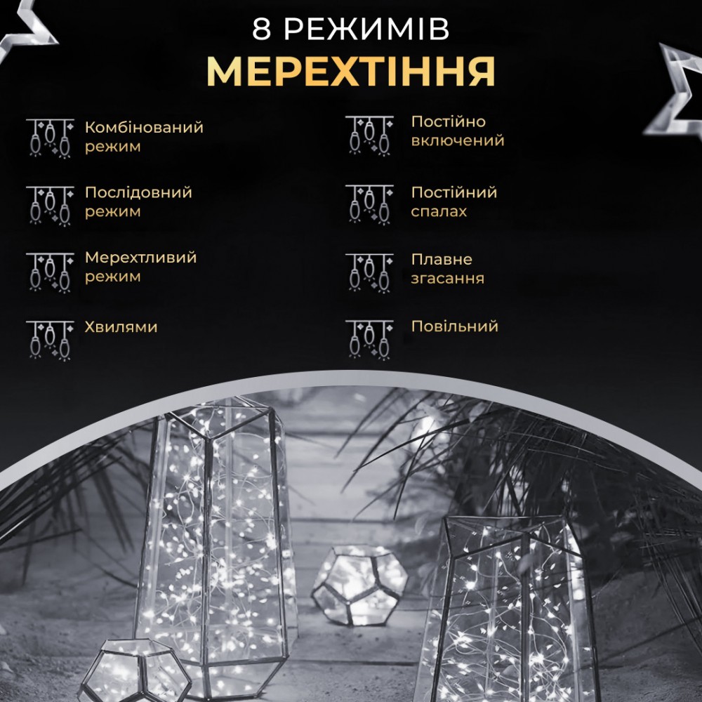 Гірлянда роса на пульті 50 метрів на 500 led світлодіодів крапля на зеленому дроті біла