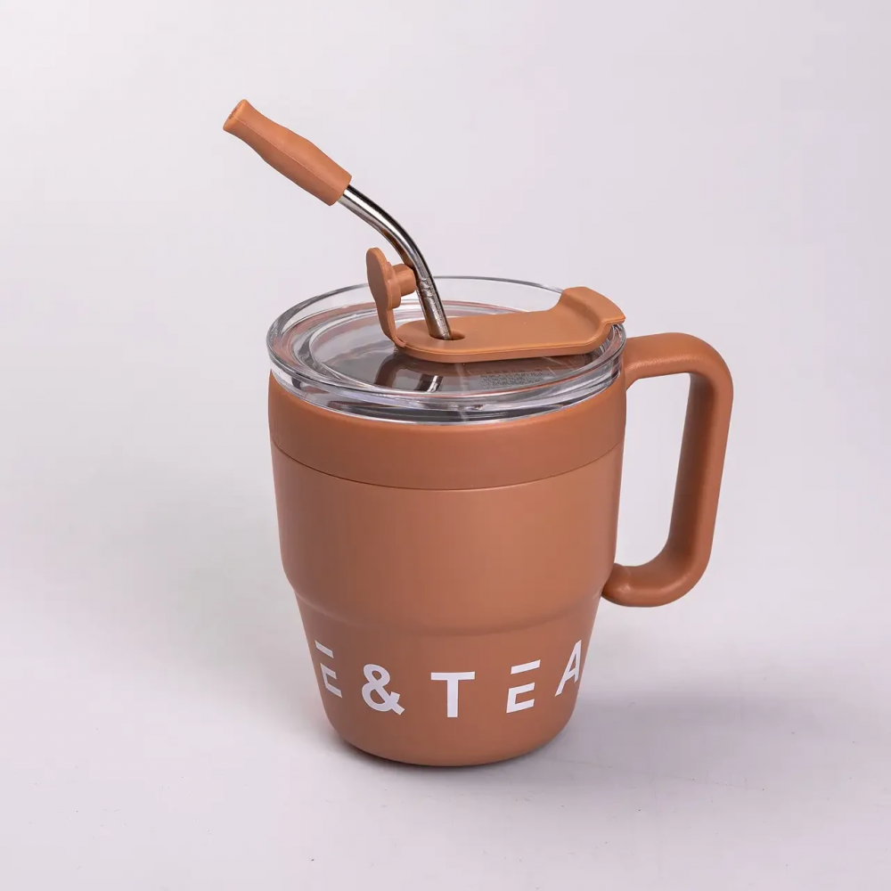 Термокружка Coffee & Tea с трубочкой коричневая