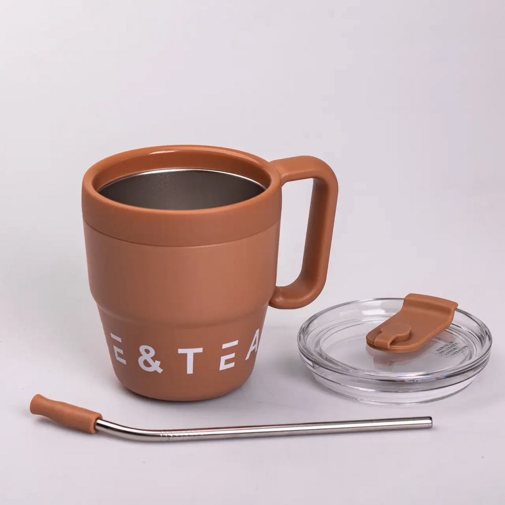 Термокружка Coffee & Tea с трубочкой коричневая