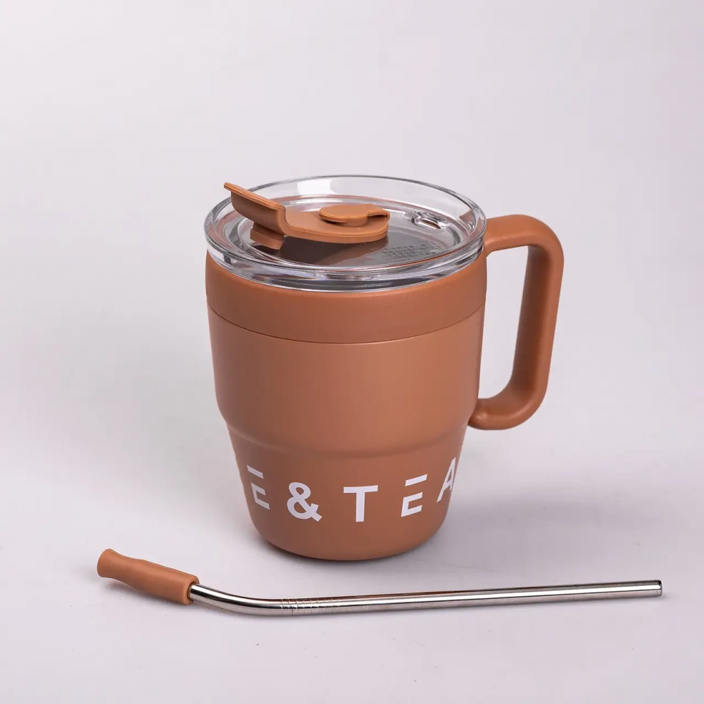 Термокружка Coffee & Tea с трубочкой коричневая