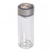 Термос стеклянный с двойными стенками и ситечком 330 мл серый