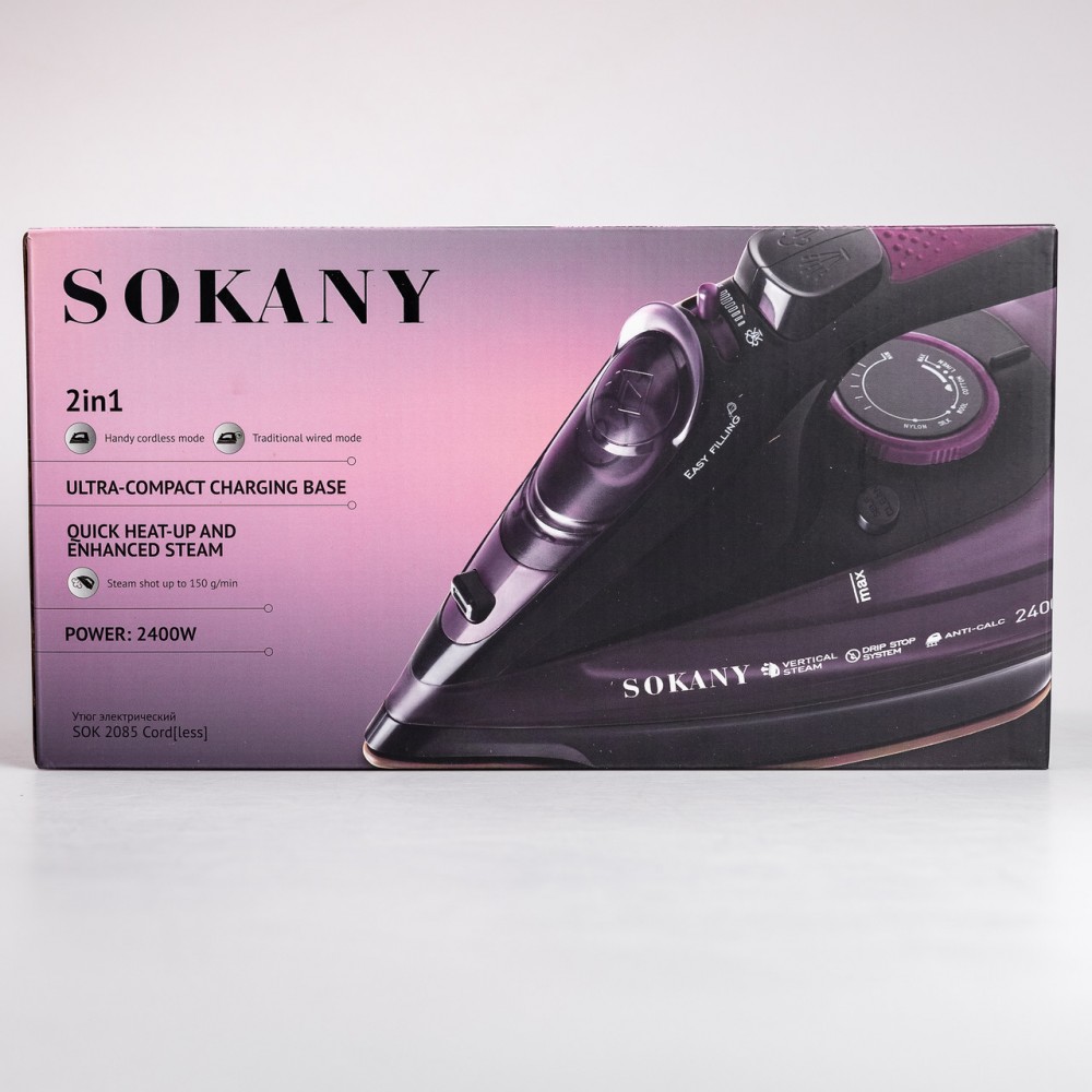 Ручной утюг беспроводной для одежды SOKANY профессиональный паровой 2400 Вт