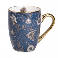 Керамическая кружка 400 (мл) с золотым ободком для чая и кофе Синяя