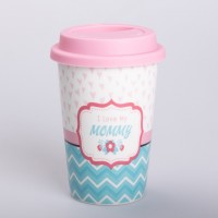 Стакан кружка керамический 420 (мл) с силиконовой крышкой I love my mommy