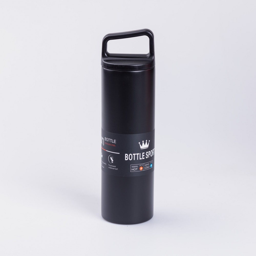 Термос металлический 500 мл из нержавеющей стали Bottle Sport с ручкой черный