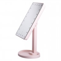 Настольное зеркало с подсветкой 22 LED для макияжа 21х16 см прямоугольное на ножке USB Розовое