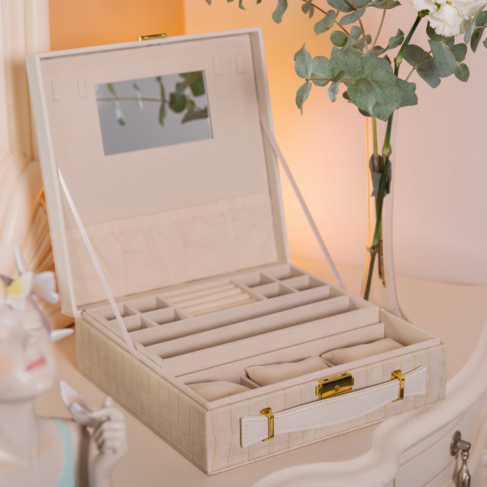 Шкатулка для украшений из эко кожи 2 яруса органайзер для ювелирных изделий HP-5-35BE