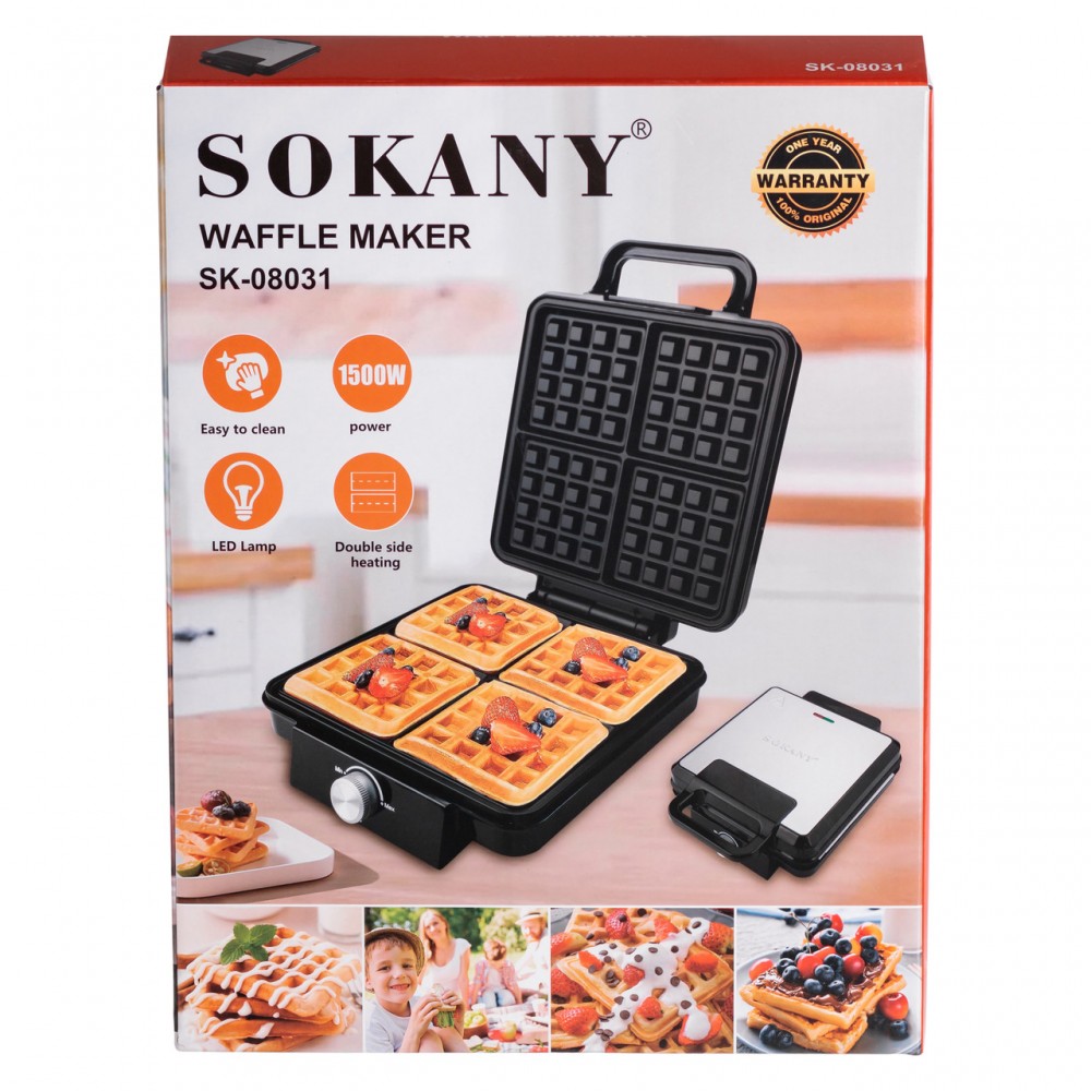 Вафельниця на 4 бельгійських вафлі з антипригарним покриттям Sokany SK-08031