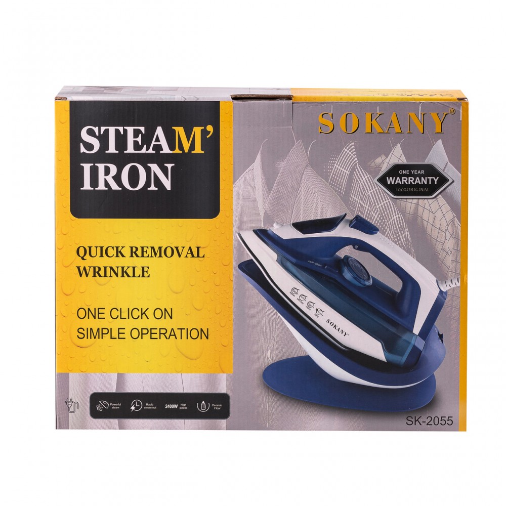 Утюг беспроводной паровой Sokany SK-2055 2400 Вт с подставкой и керамической подошвой с отпариванием