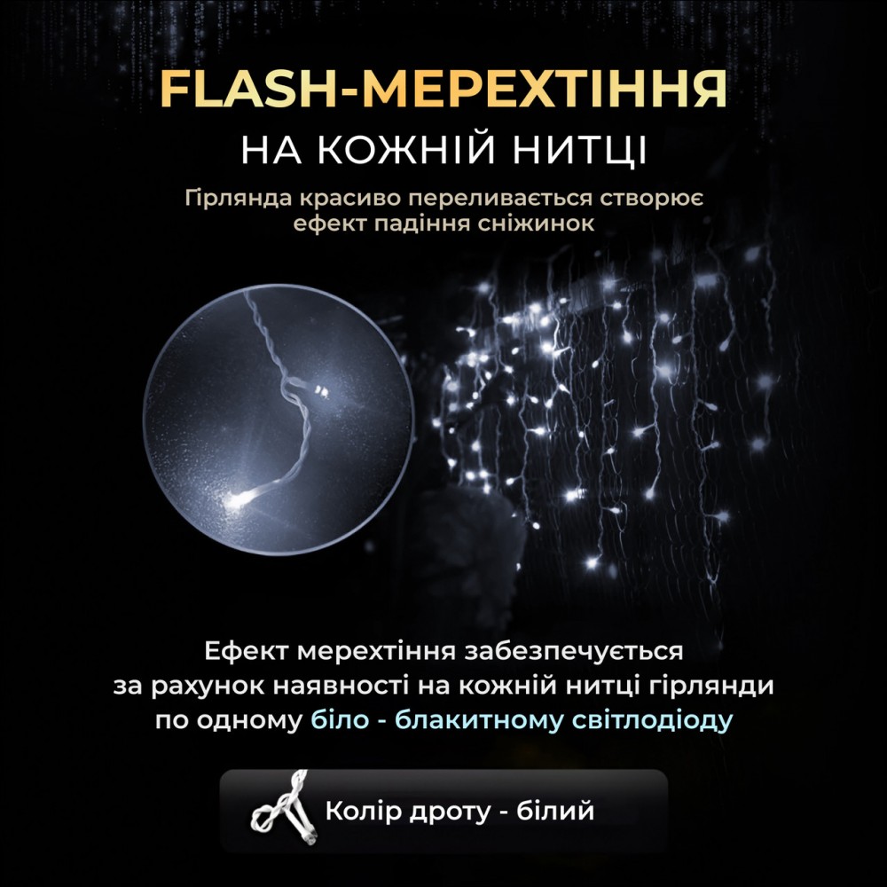 Уличная гирлянда Бахрома 25 м 405 LED гирлянда штора белый провод Белый 25MWW