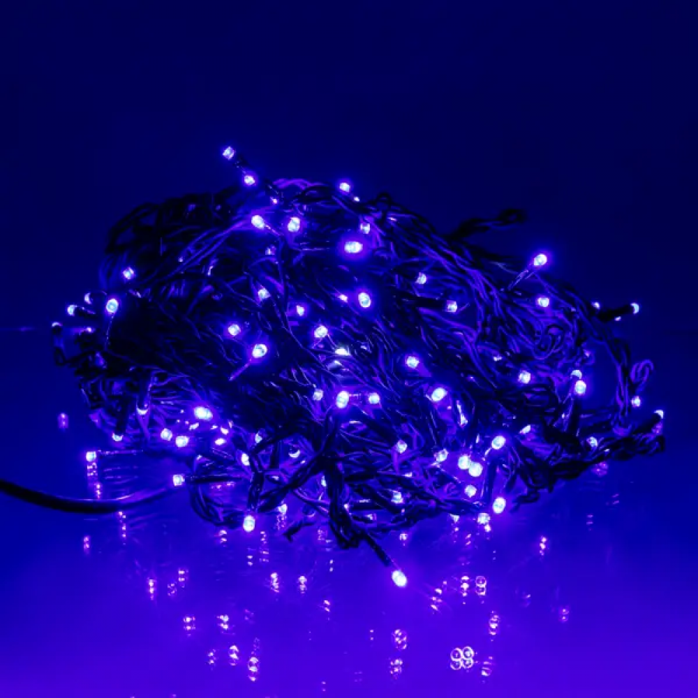 Вулична гірлянда бахрома 12 м 200 led чорний провід Синій 12MBBL
