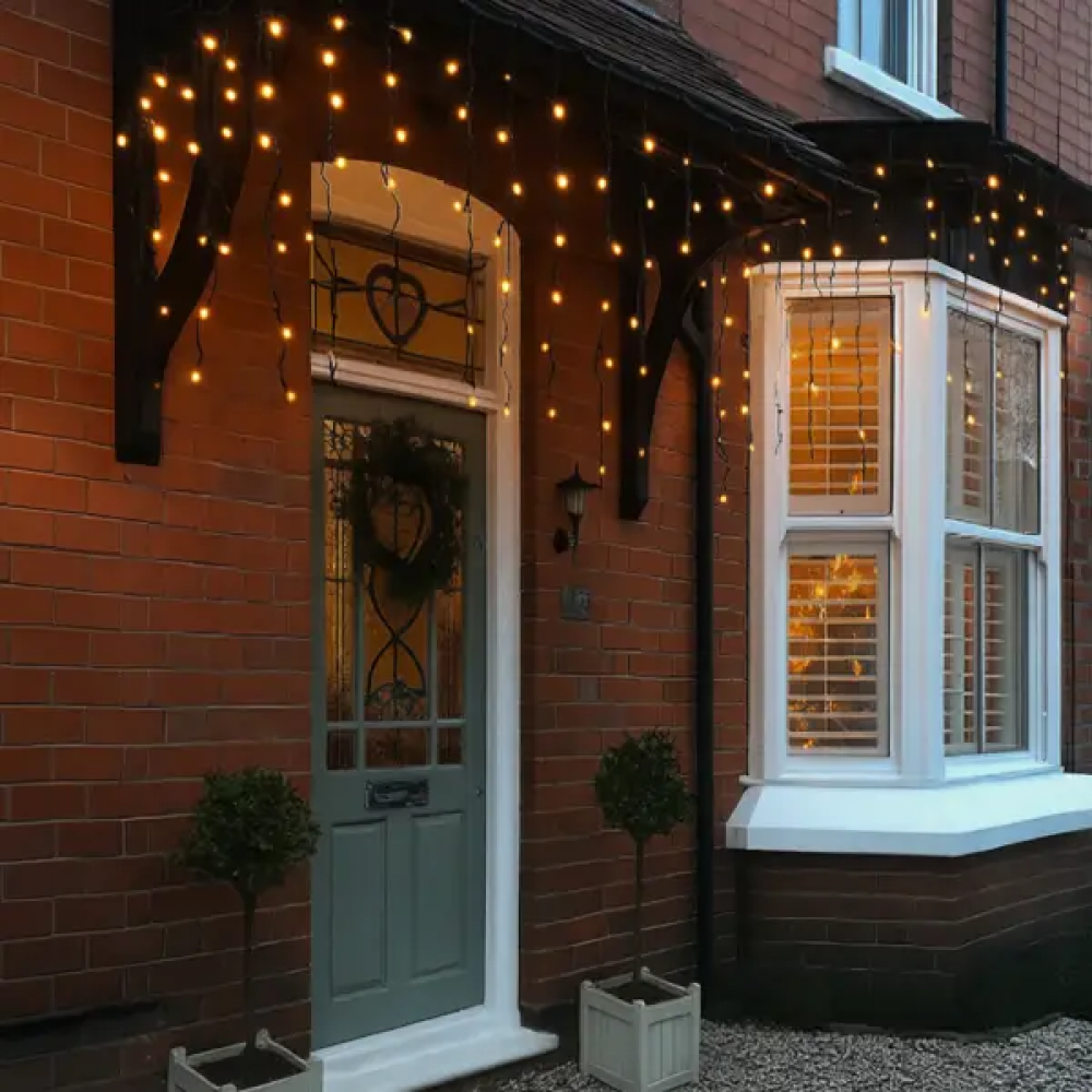 Вулична гірлянда бахрома 12 м 200 led чорний провід чорний провід Жовтий 12MBY