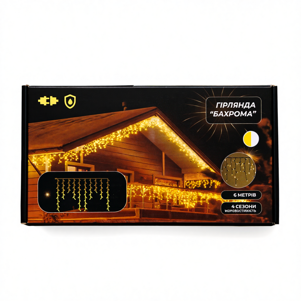 Новорічна гірлянда вулична Бахрома 6 м 105 LED чорний провід Жовтий 6МBY