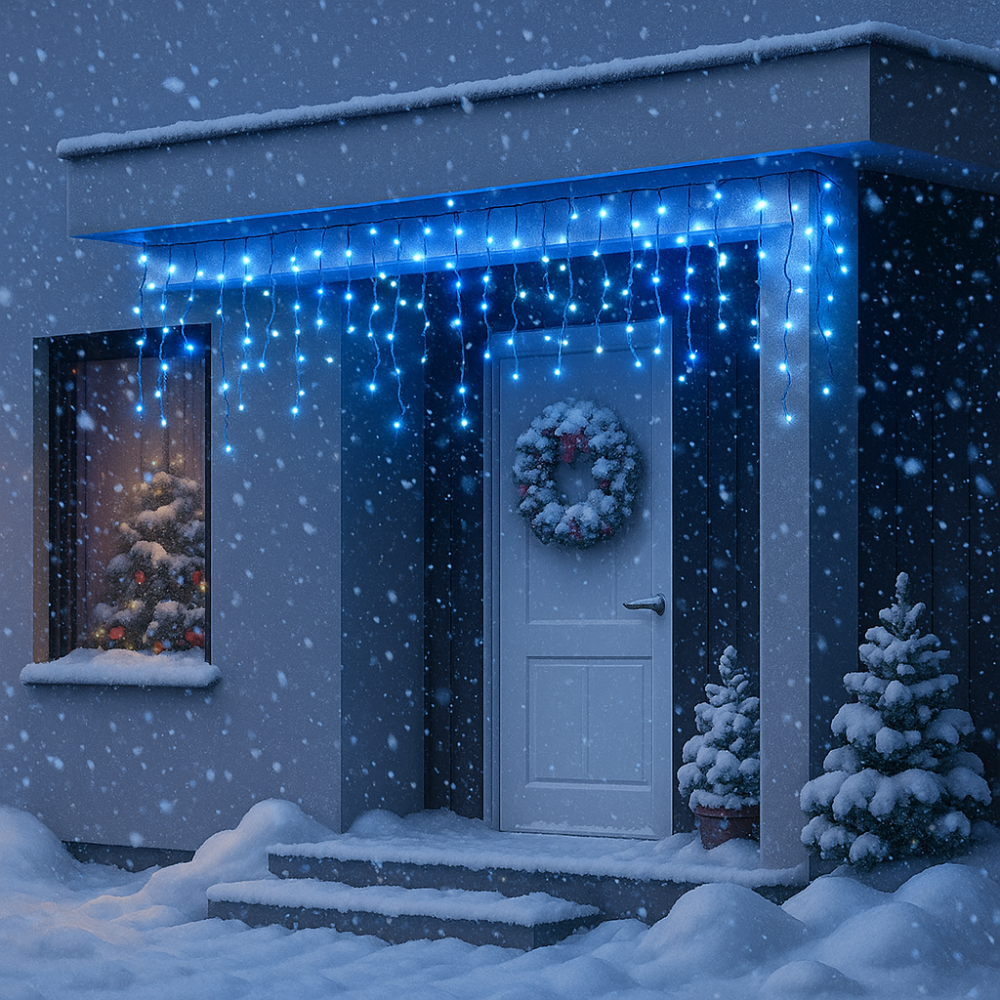 Новогодняя гирлянда уличная Бахрома 6 м 105 LED черный провод Синий 6МBBL