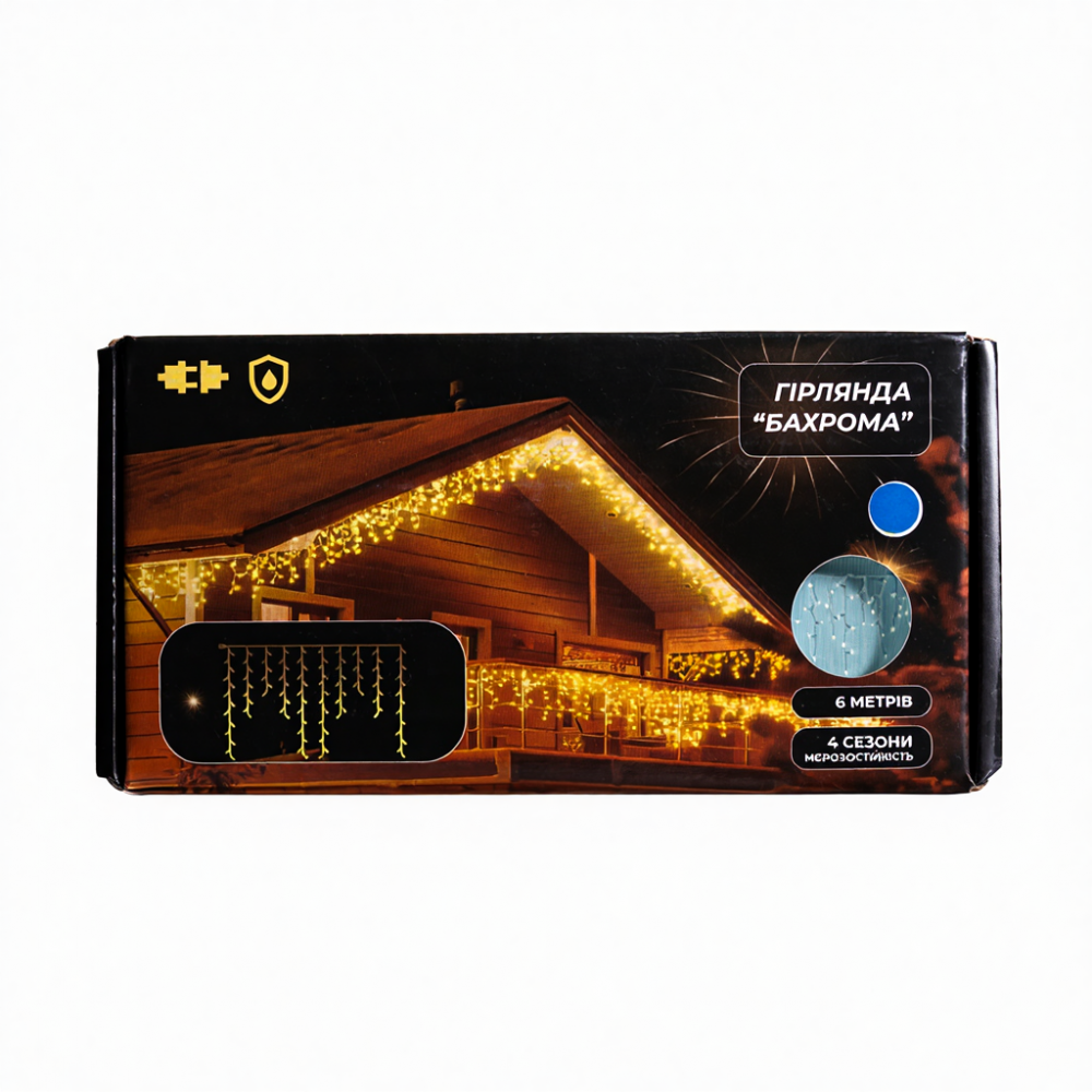 Новогодняя гирлянда уличная Бахрома 6 м 105 LED черный провод Синий 6МBBL