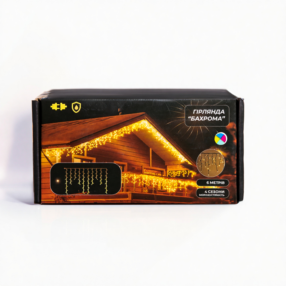 Новорічна гірлянда вулична Бахрома 6 м 105 LED чорний провід Мультиколор 6МBML