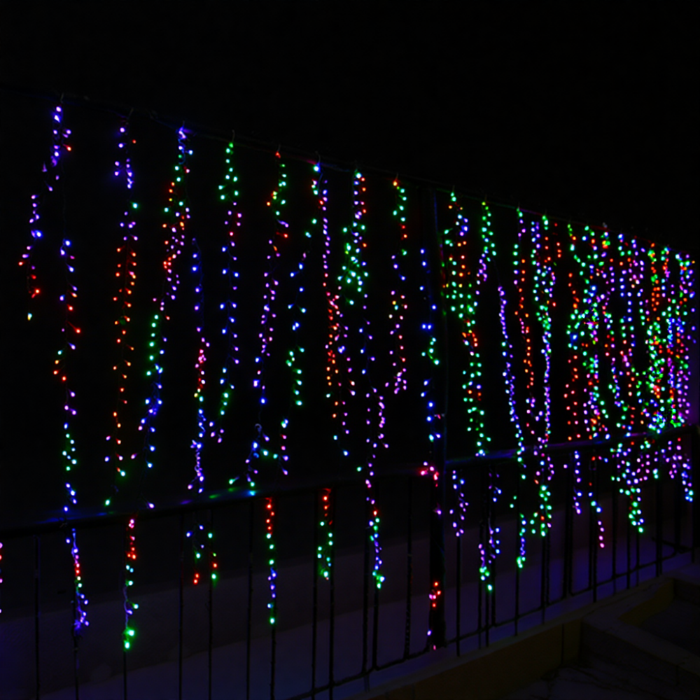 Новогодняя гирлянда уличная Бахрома 36 м 600 LED черный провод Мультиколор 36МBML