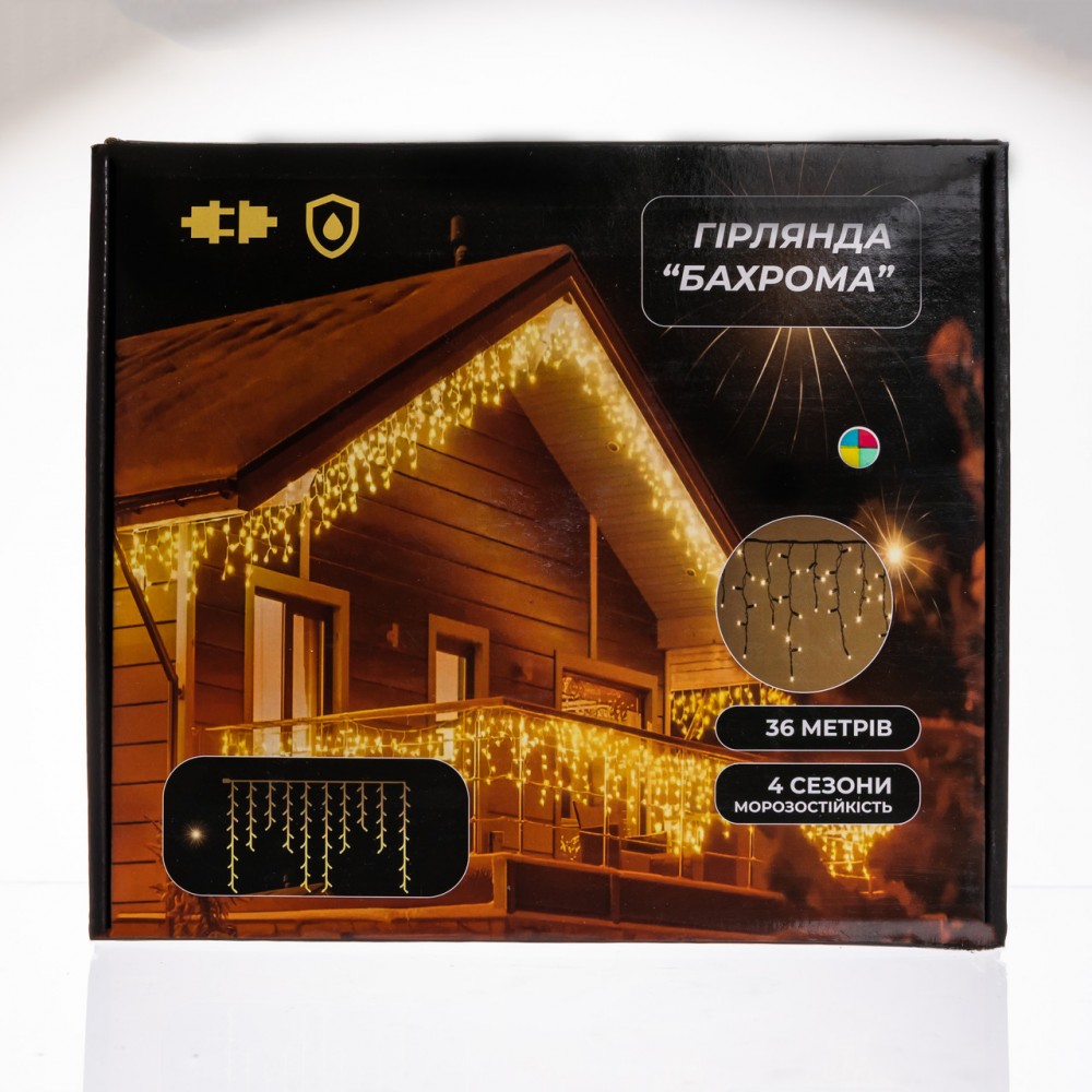 Новогодняя гирлянда уличная Бахрома 36 м 600 LED черный провод Мультиколор 36МBML